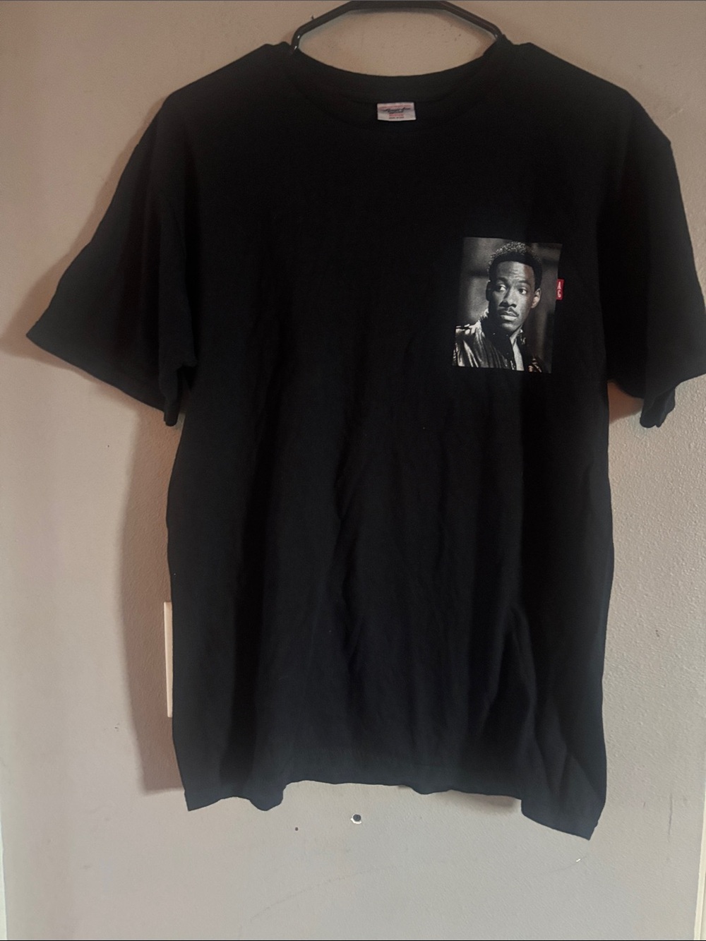 Black Graphic Men’s Crewneck T‑Shirt with Portrait Print